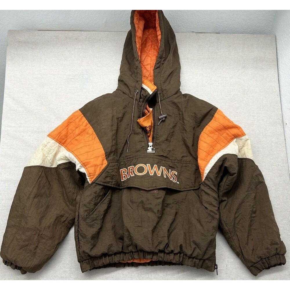 Starter NFL Cleveland Browns Pullover Hooded Jacket Brown Orange White Youth M